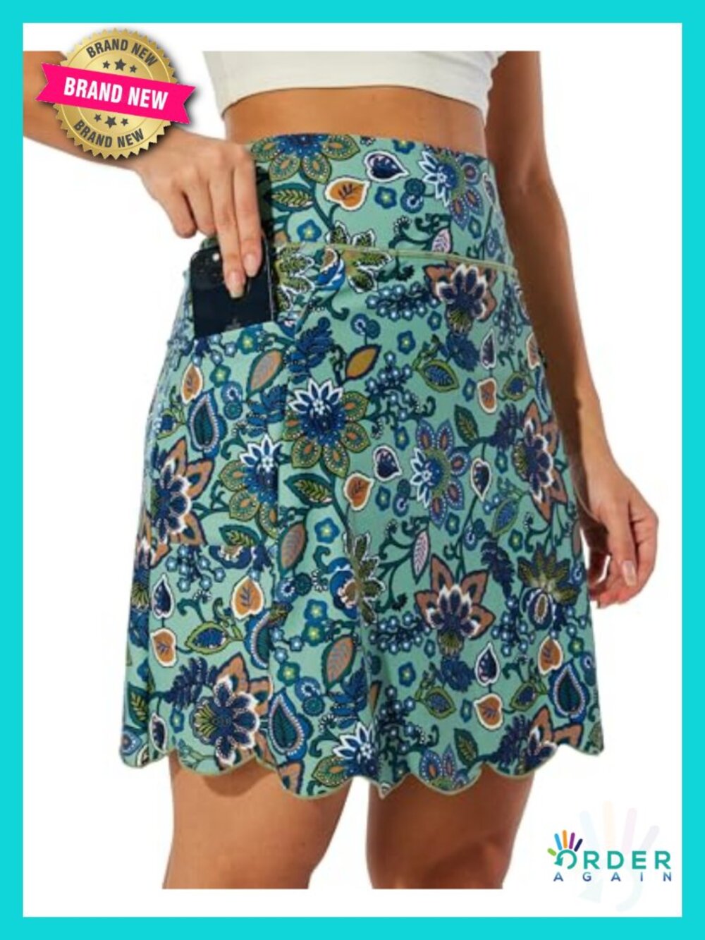 Women's Golf Skort with Zipper Pockets Tummy Control 20" Scalloped Hem